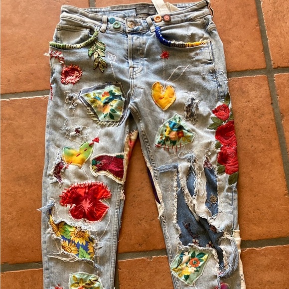 Zara Upcycled Patched Destroyed denim, jeans, - Picture 14 of 15